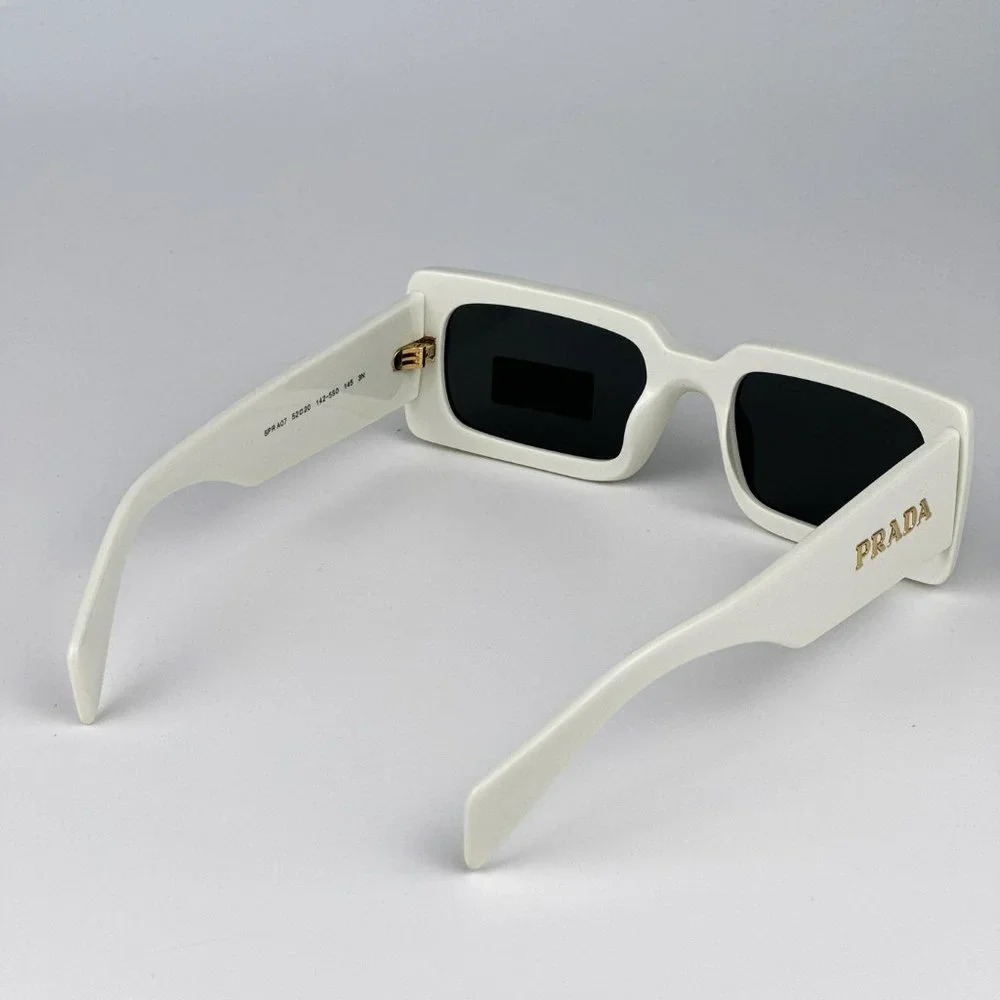 Prada PR A07S 1425S0 Sunglasses Talc White Dark Grey Rectangle Unisex - Picture 6 of 10